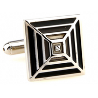 James Adelin Silver Black and Grey Pyramid Cuff Links