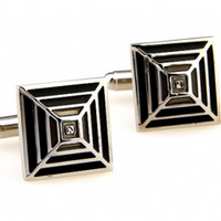 James Adelin Silver Black and Grey Pyramid Cuff Links