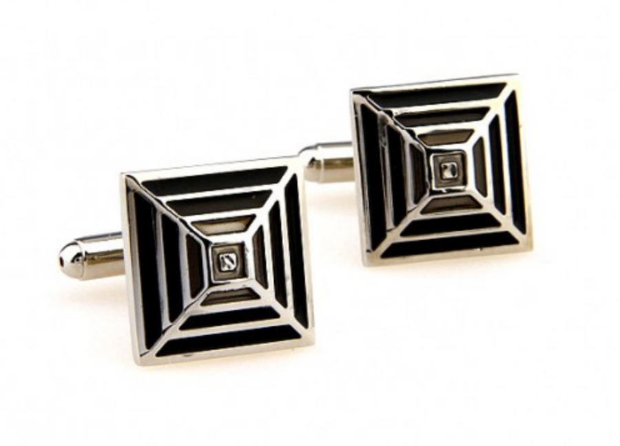 James Adelin Silver Black and Grey Pyramid Cuff Links