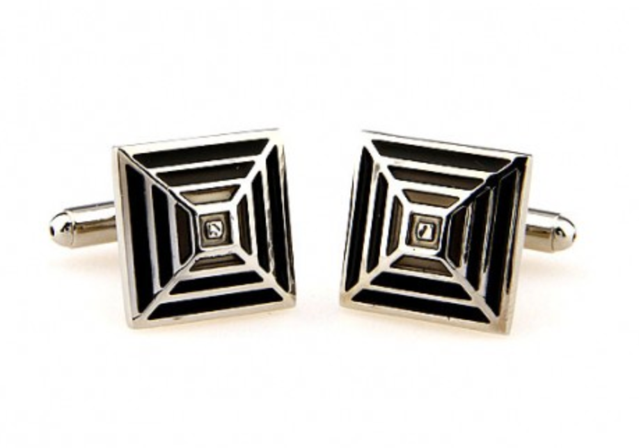 James Adelin Silver Black and Grey Pyramid Cuff Links