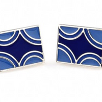 James Adelin Silver and Blue Rectangle Cuff Links