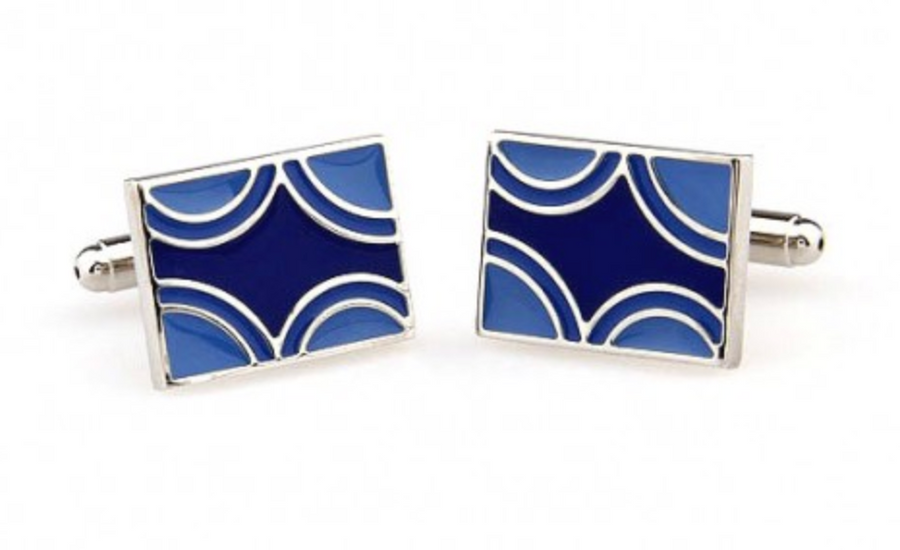 James Adelin Silver and Blue Rectangle Cuff Links