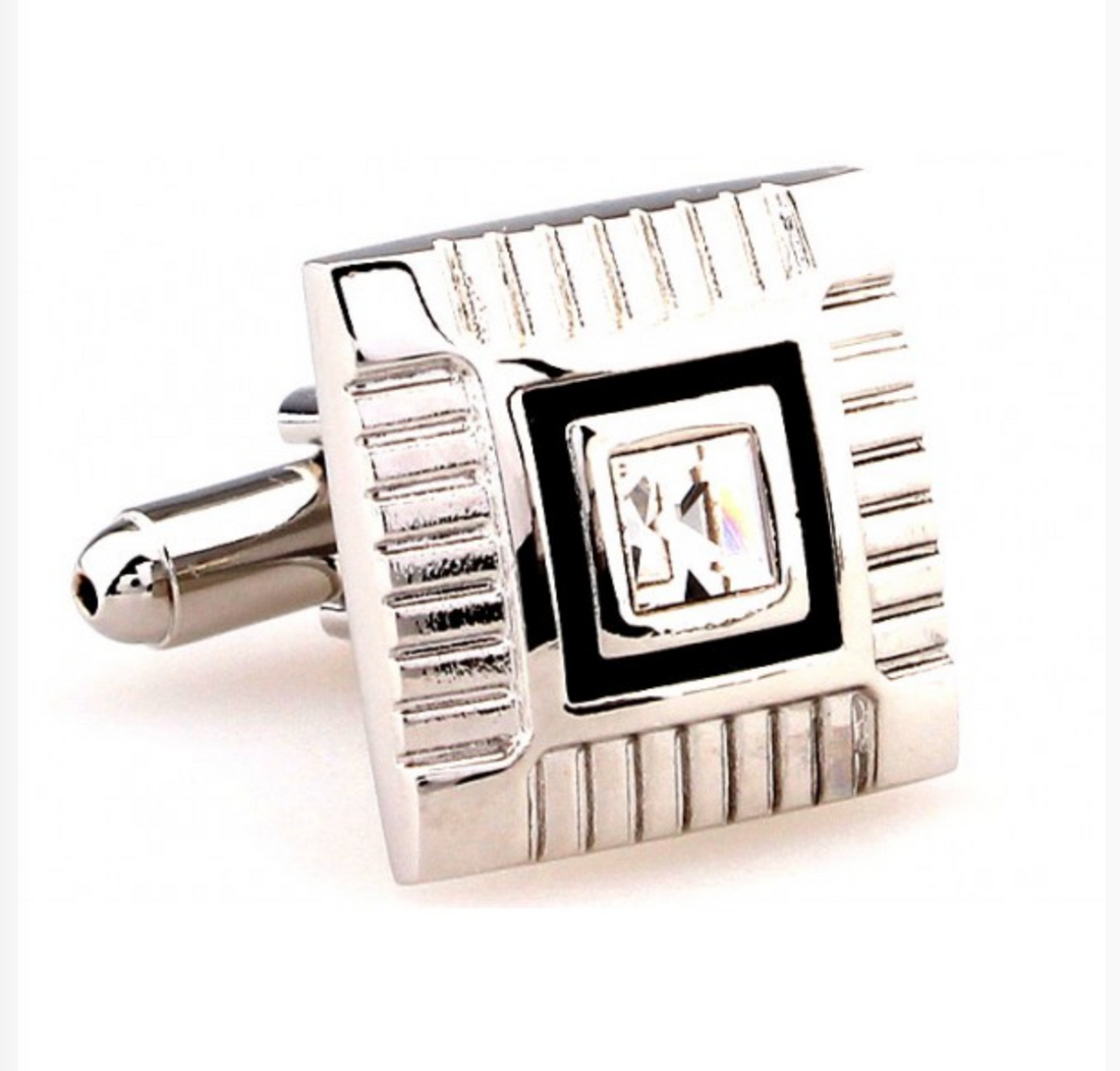 James Adelin Silver and Black Crystal Square Cuff Links