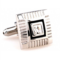 James Adelin Silver and Black Crystal Square Cuff Links