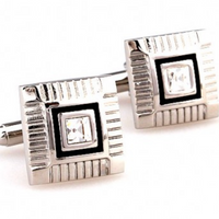 James Adelin Silver and Black Crystal Square Cuff Links