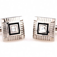 James Adelin Silver and Black Crystal Square Cuff Links