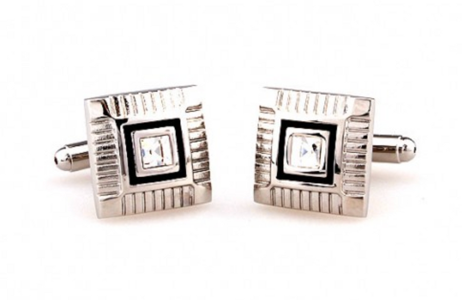 James Adelin Silver and Black Crystal Square Cuff Links