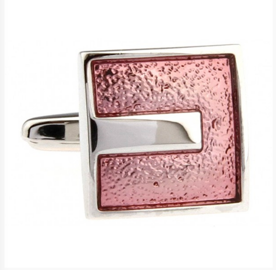 James Adelin Silver Coral Square Enamel Cuff Links