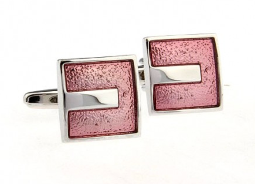 James Adelin Silver Coral Square Enamel Cuff Links