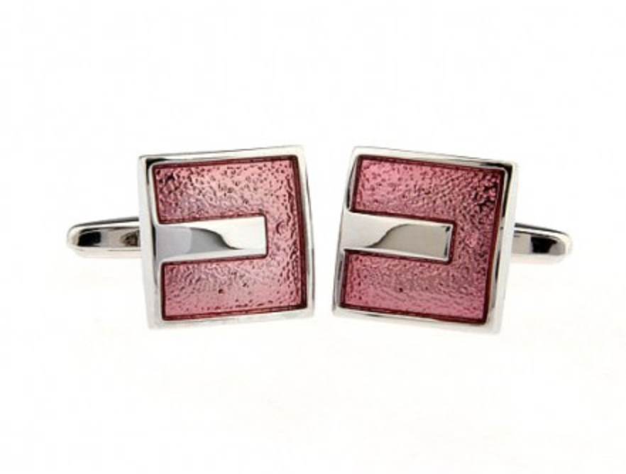 James Adelin Silver Coral Square Enamel Cuff Links