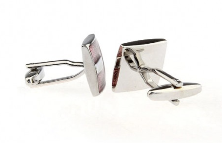 James Adelin Silver Coral Square Enamel Cuff Links