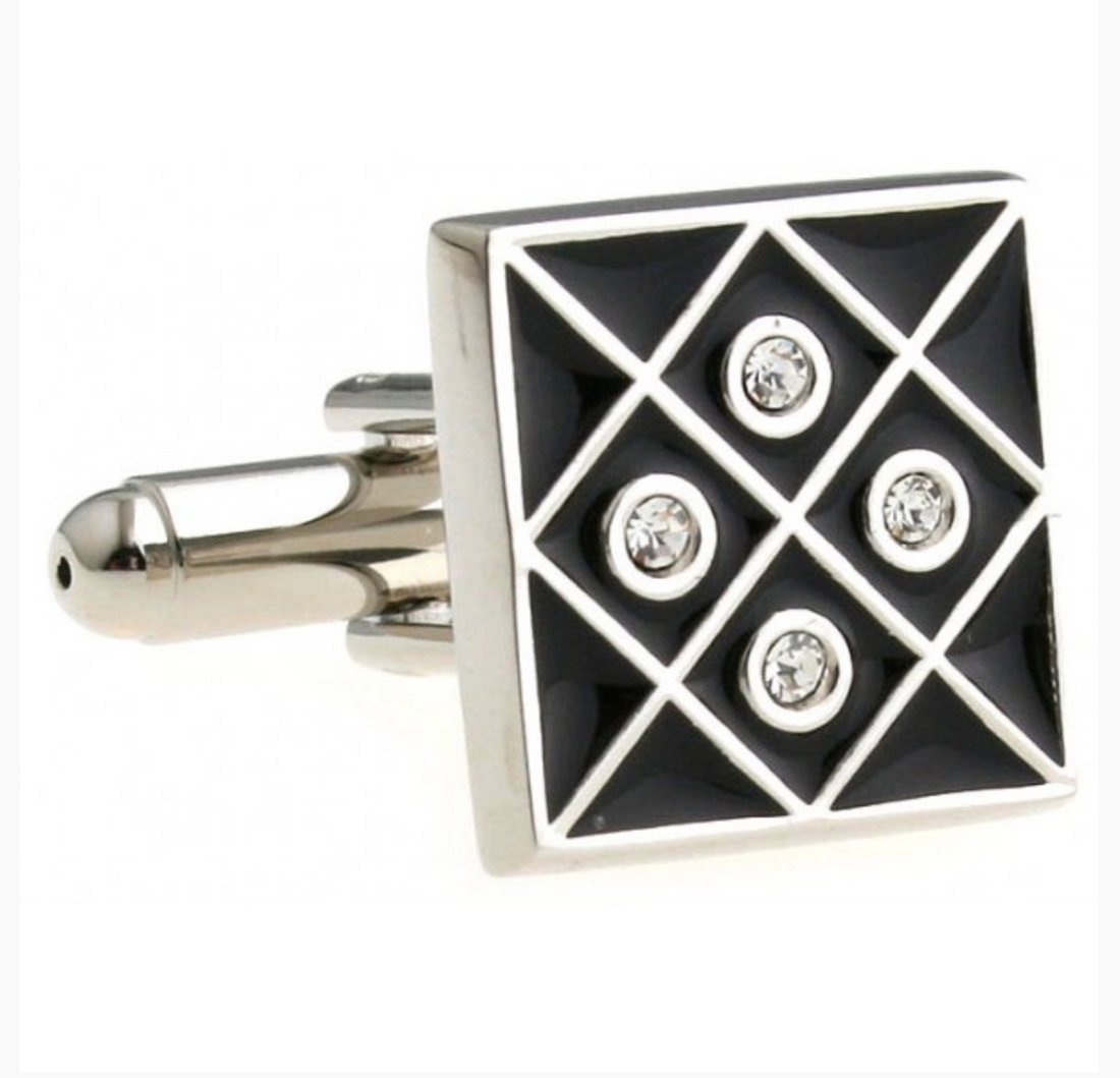 James Adelin Silver and Black Crystal Gridded Cuff Links