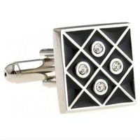 James Adelin Silver and Black Crystal Gridded Cuff Links