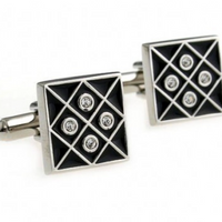 James Adelin Silver and Black Crystal Gridded Cuff Links