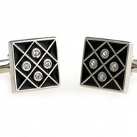 James Adelin Silver and Black Crystal Gridded Cuff Links