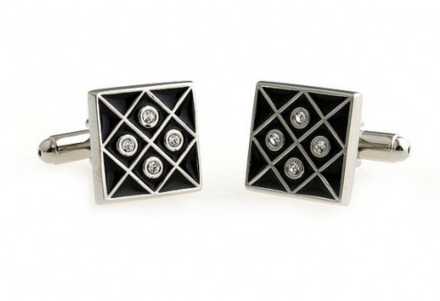 James Adelin Silver and Black Crystal Gridded Cuff Links