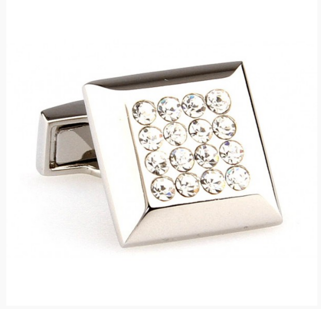 James Adelin Silver Crystal Square Cuff Links