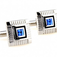 James Adelin Silver, Black and Blue Crystal Square Cuff Links