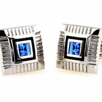 James Adelin Silver, Black and Blue Crystal Square Cuff Links