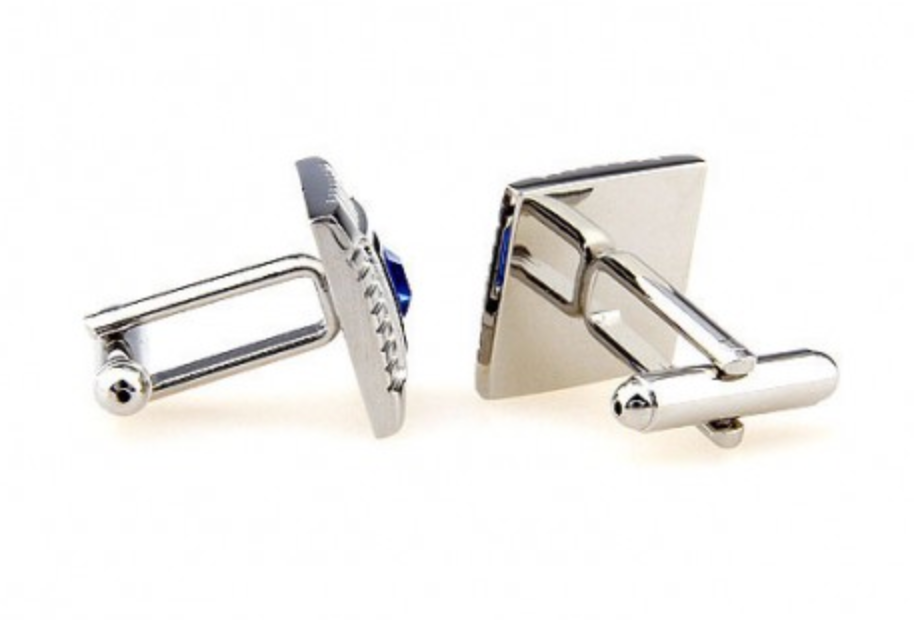 James Adelin Silver, Black and Blue Crystal Square Cuff Links