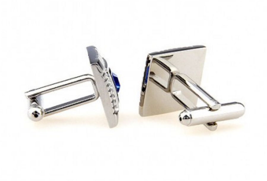 James Adelin Silver, Black and Blue Crystal Square Cuff Links