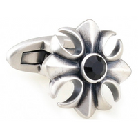 James Adelin Silver Black Vintage Crystal Flower Cuff Links