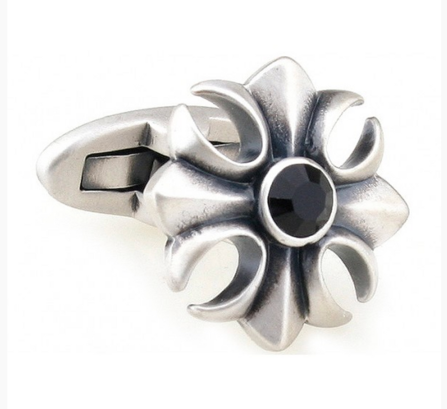 James Adelin Silver Black Vintage Crystal Flower Cuff Links