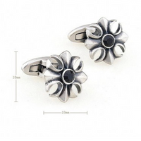 James Adelin Silver Black Vintage Crystal Flower Cuff Links