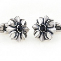 James Adelin Silver Black Vintage Crystal Flower Cuff Links