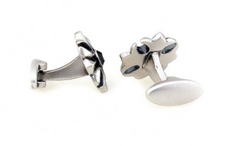 James Adelin Silver Black Vintage Crystal Flower Cuff Links