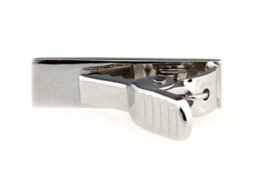 the clasp at the back of the mens tie clip in silver