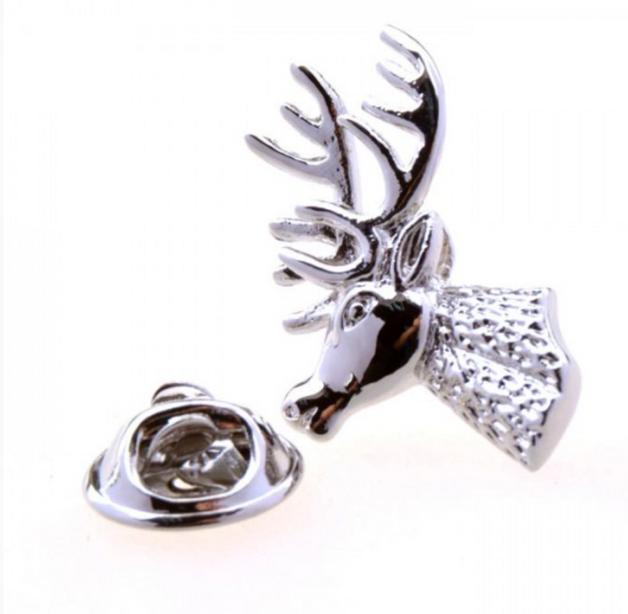 James Adelin Mens Lapel Pin Silver Deer