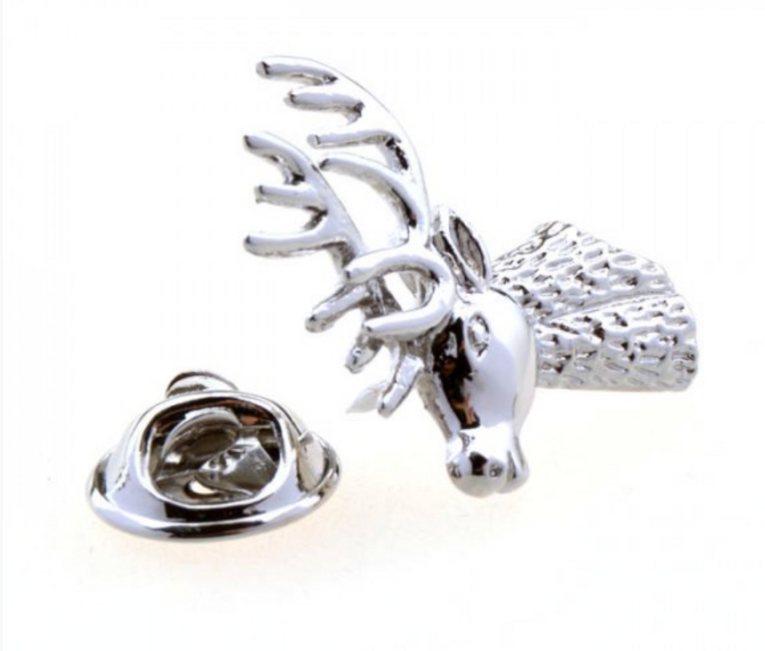 James Adelin Mens Lapel Pin Silver Deer