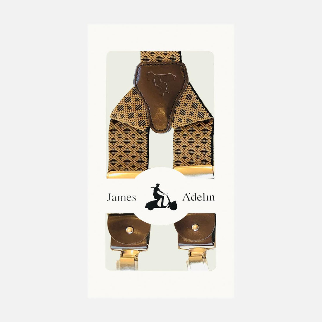 James Adelin Mens Suspenders in Gold and Navy Argyle