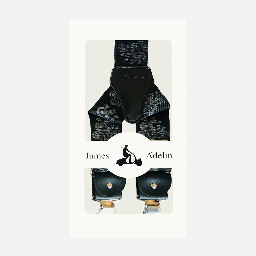 James Adelin Mens Suspenders in Black Bold Paisley