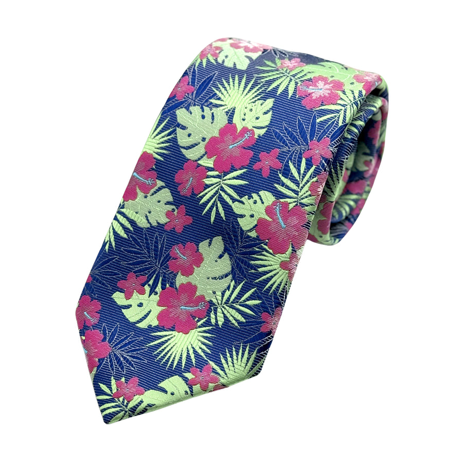 James Adelin Mens Luxury Microfibre Neck Tie in Horizontal Stripe Weave Floral Design
