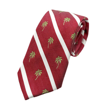 James Adelin Mens Luxury Silk/Linen Blend Neck Tie in Textured Striped Slub Palms Motif Weave Design