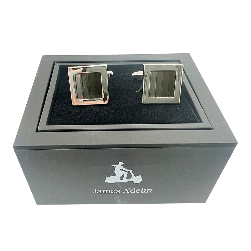 James Adelin Silver Shaded Black Square Cuff Links