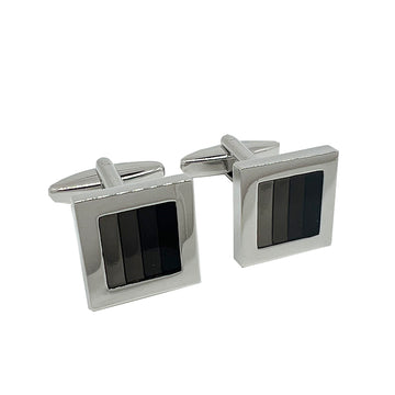 James Adelin Silver Shaded Black Square Cuff Links