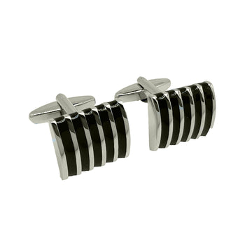 James Adelin Silver/Black Vertical Striped Rectangle Cuff Links