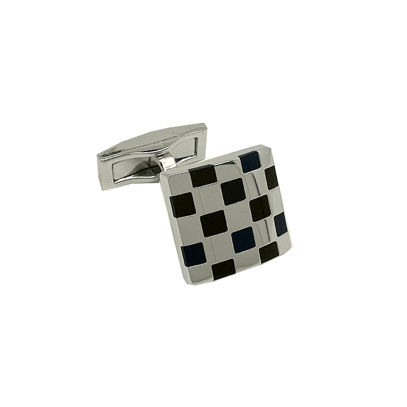 James Adelin Silver/Black Checkerboard Square Cuff Links