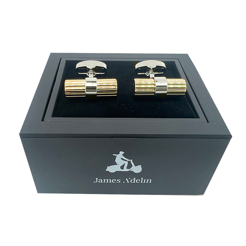 James Adelin Silver/Gold Barrel Ribbed Cuff Links