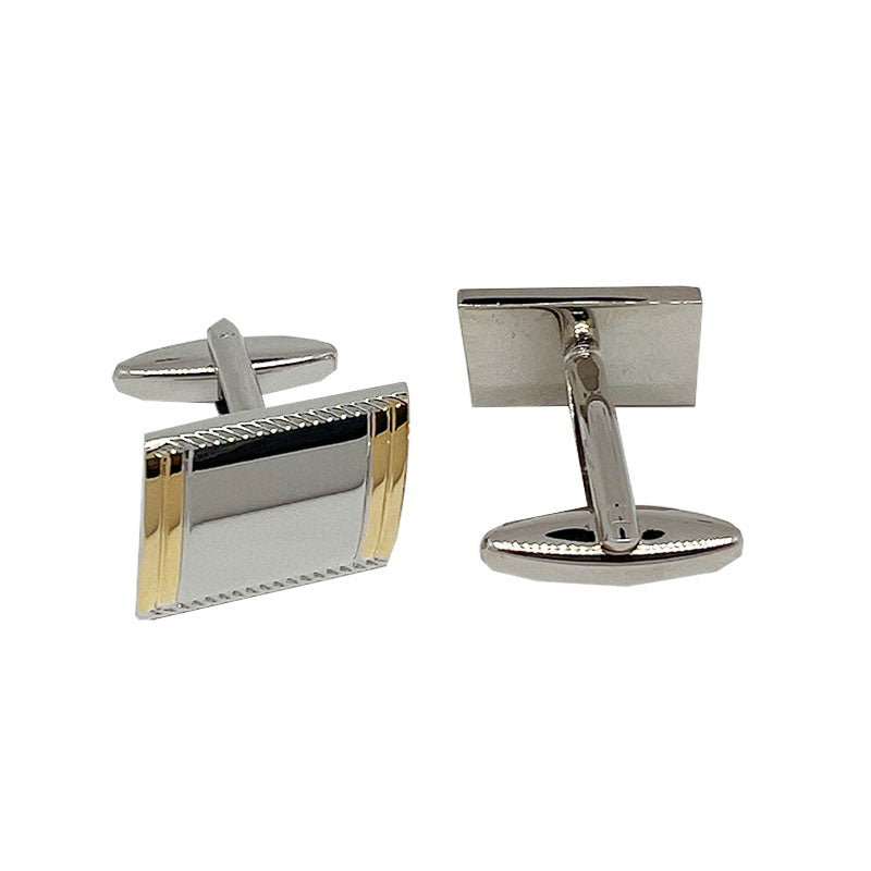 James Adelin Silver/Gold Striped Rectangle Cuff Links