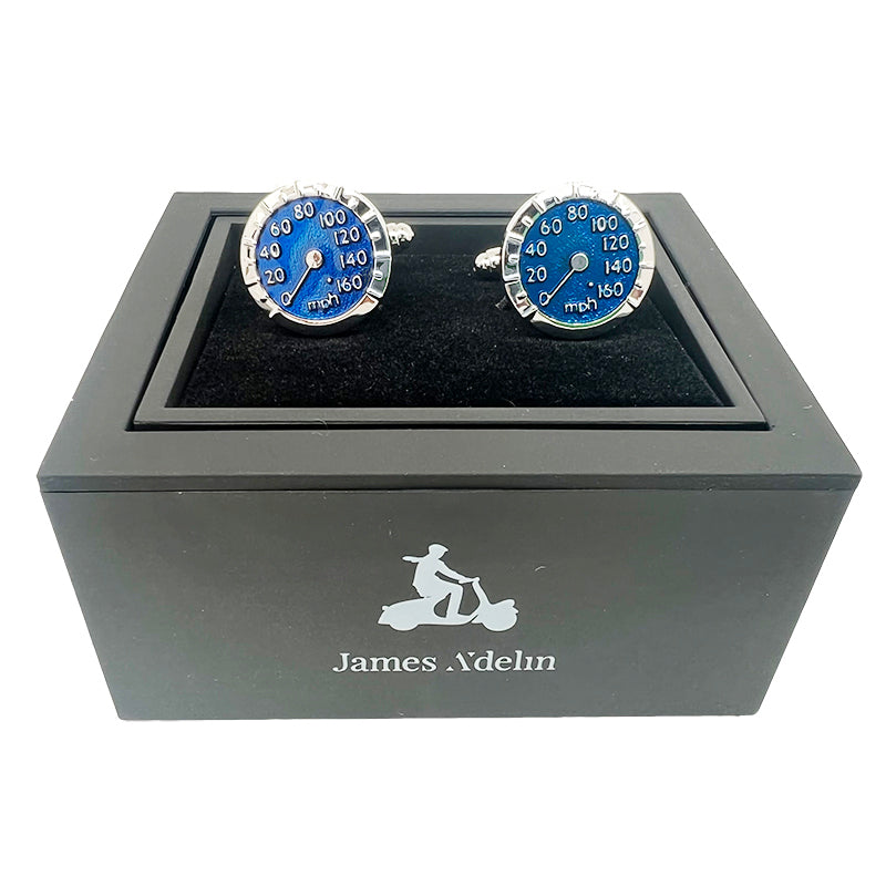 James Adelin Silver/Blue Watch Circular Cuff Links