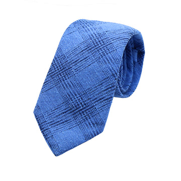 JACQUES MONCLEEF Italian Heavy Woven Textured Check Silk Neck Tie in Blue