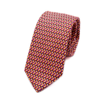 JACQUES MONCLEEF Italian Geometric Silk Neck Tie in Orange and Purple