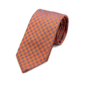 TINO COSMA ITALY Mens Italian Gingham Check Silk Neck Tie in Orange