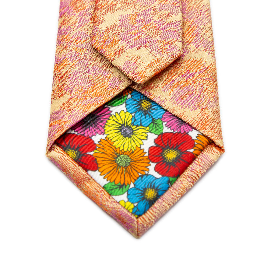 JACQUES MONCLEEF Mens Italian Floral Silk Neck Tie in Orange and Gold