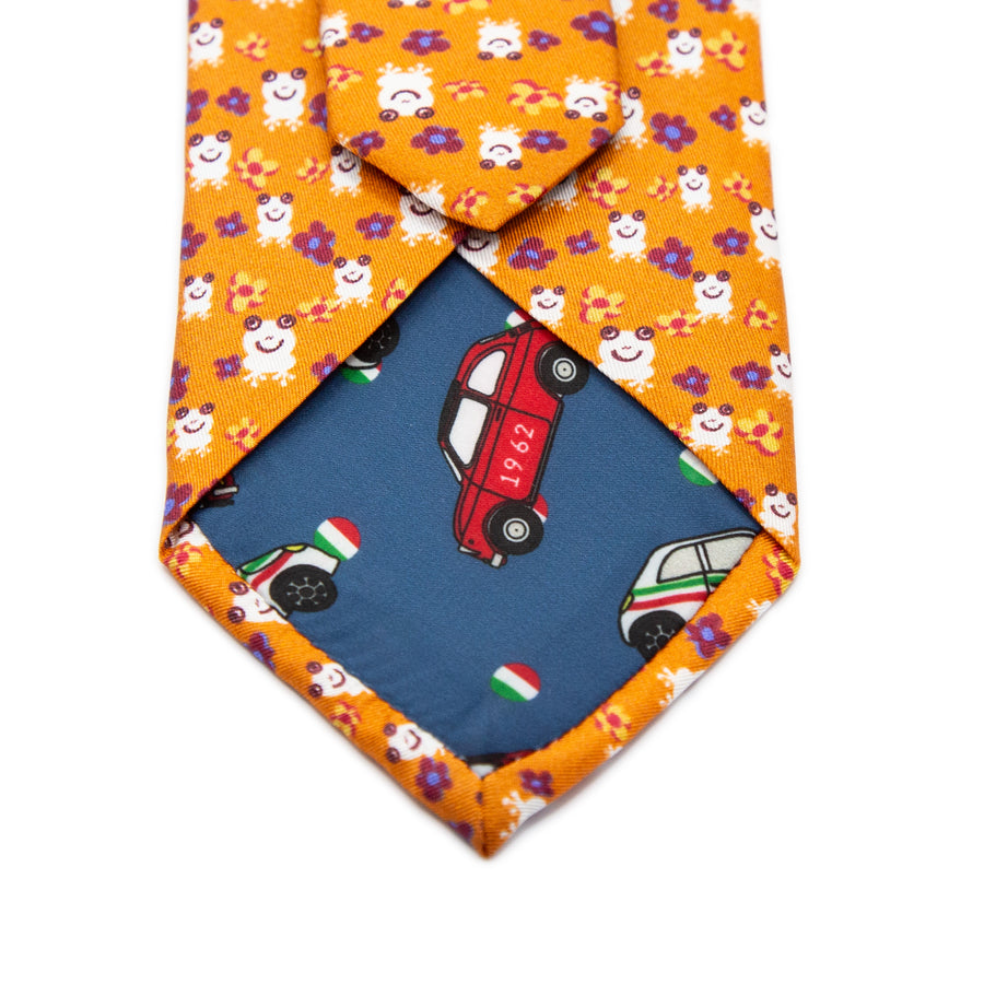 1962 ITALY Mens Italian Printed Silk Neck Tie in Orange