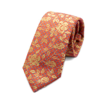 JACQUES MONCLEEF Italian Floral Silk Neck Tie in Orange and Gold